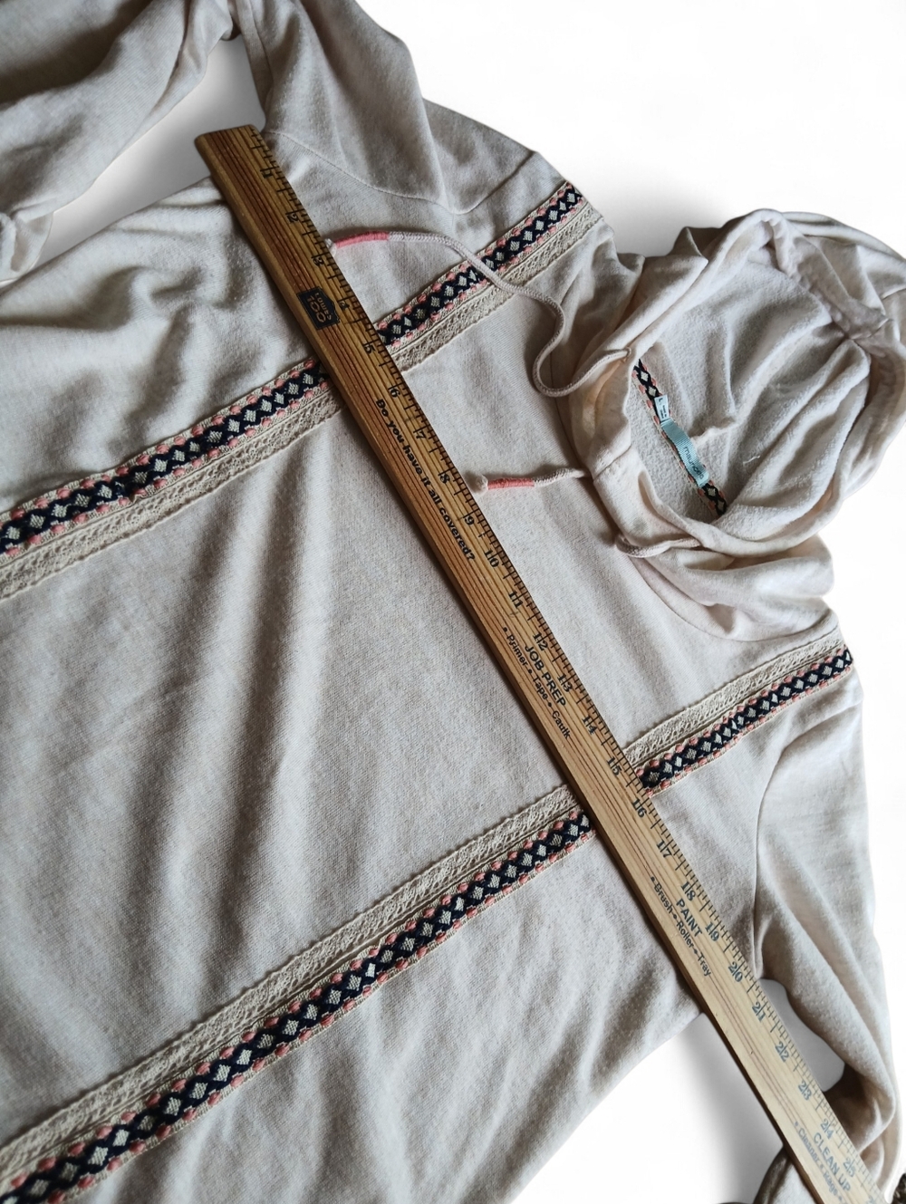 Maurices Size Large Cream Hoodie Sweater with Embroidered Stripes - Picture 4 of 6